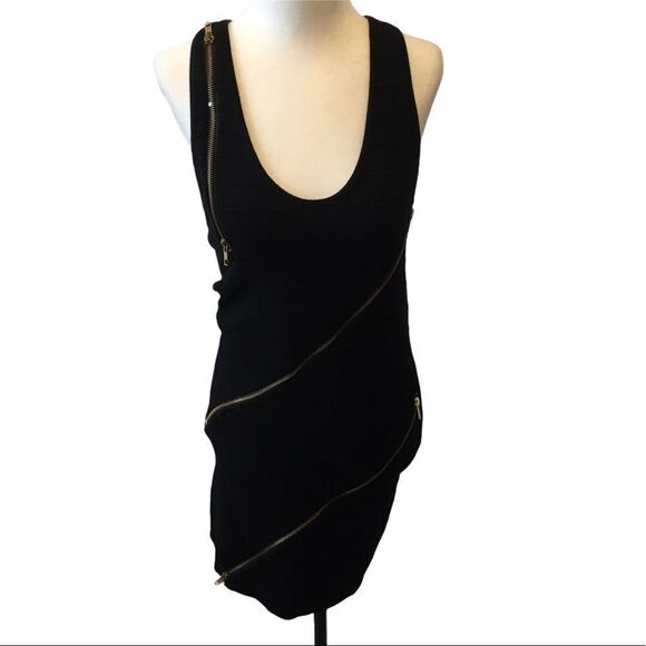 T BAGS Black Knit Bandage Dress Zipper Detailing - Picture 2 of 10